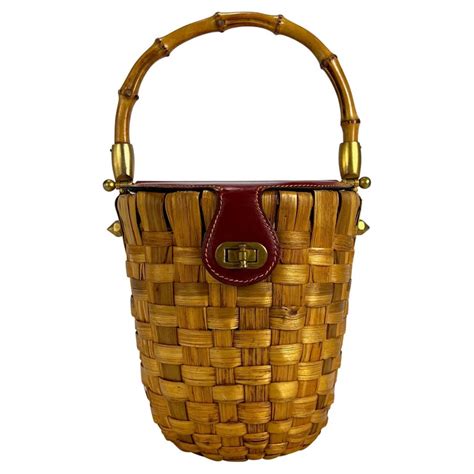 1960s Gucci Wicker Basket Bamboo Handle Bag 